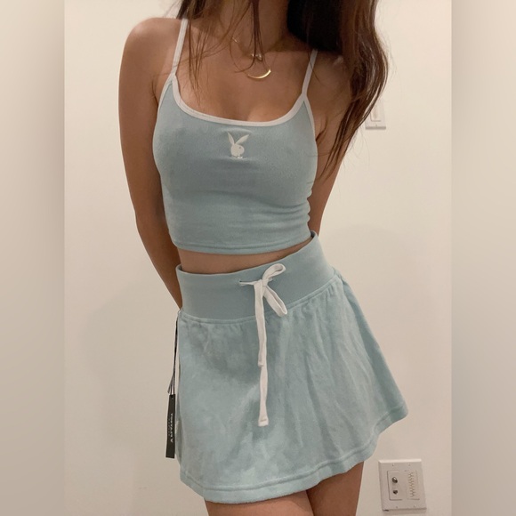 PLAYBOY Tops - Playboy X Pacsun baby blue top & skirt set